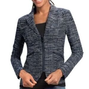 Cabi "Midnight Mingle" Black, Blue & White Tweed Look Blazer/Jacket - Size 10